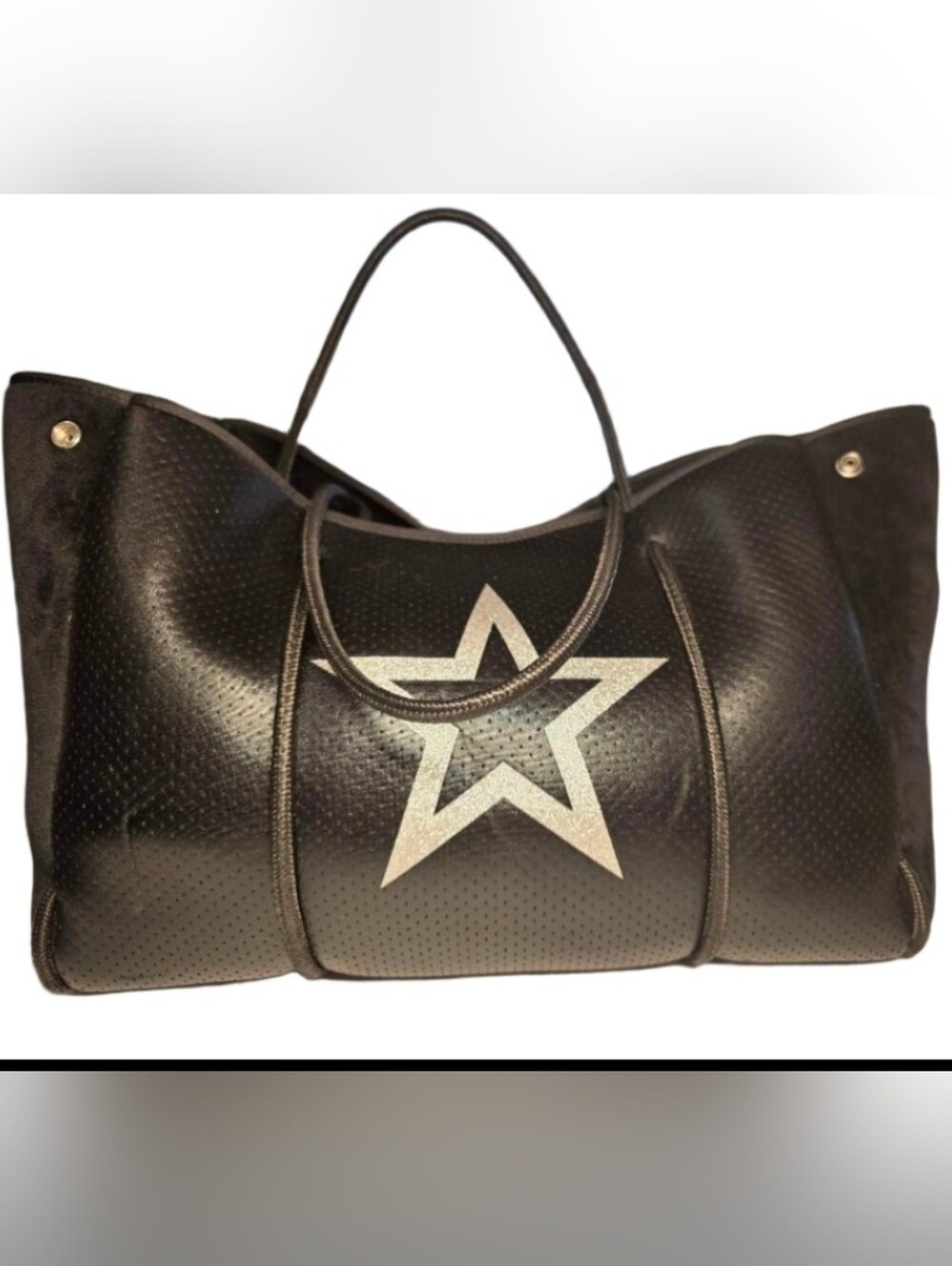 Haute Shore Black Neoprene Star Tote Bag Travel Gym Weekender - Picture 2 of 13
